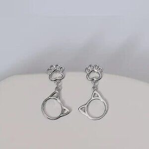 New Silvery Paw Stud Earrings